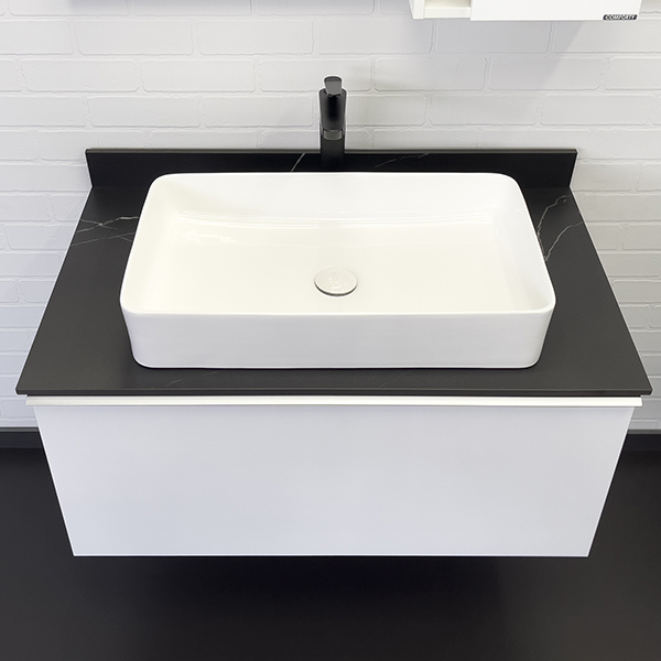 Тумба-умывальник Comforty Милан-90 белая со столешницей Калакатта Блэк с раковиной Comforty 78189