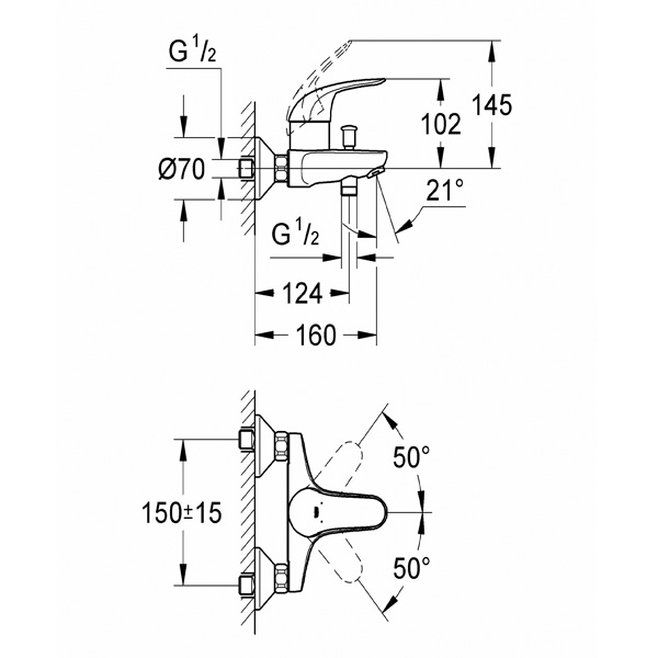 Grohe. Смеситель для ванны Euroeco, 32743000