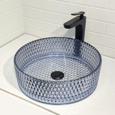 Стеклянная круглая раковина 40 см Comforty CF21011(400) небесно-голубой