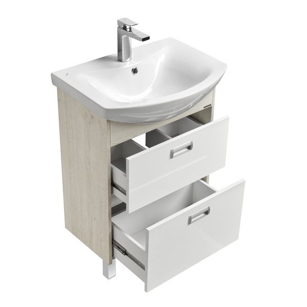 Тумба-умывальник Акватон Бекка 60 белый/дуб сомерсет 1A196601BAC20 с раковиной Балтика-60