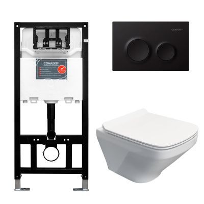 Готовый комплект Comforty 00-00022395CF: инсталляция CF3GT1900-10BL с черной матовой клавишей + унитаз подвесной 108 безободковый Готовый комплект Comforty 00-00022395CF: инсталляция CF3GT1900-10BL с черной матовой клавишей + унитаз подвесной 108 безободковый