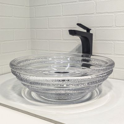 Круглая стеклянная раковина 40 см Comforty CF1G40 прозрачное стекло, кольцевые ребра
