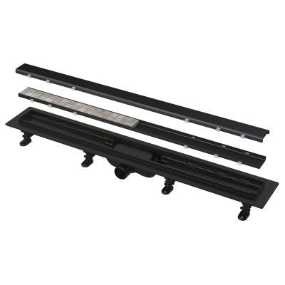 Водоотводящий желоб с порогами для перфорированной решетки или под кладку плитки AlcaPlast APZ19BLACK-750 черный