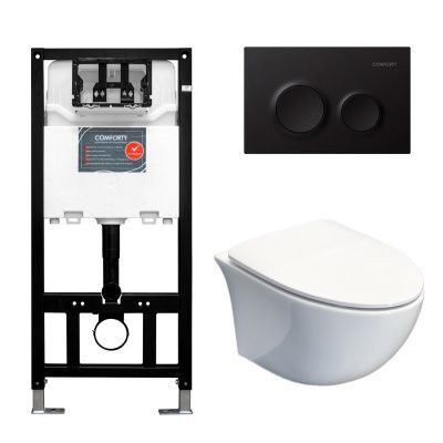 Готовый комплект Comforty 00-00022392CF: инсталляция CF3GT1900-10BL с черной матовой клавишей + унитаз подвесной 107 безободковый Готовый комплект Comforty 00-00022392CF: инсталляция CF3GT1900-10BL с черной матовой клавишей + унитаз подвесной 107 безободковый