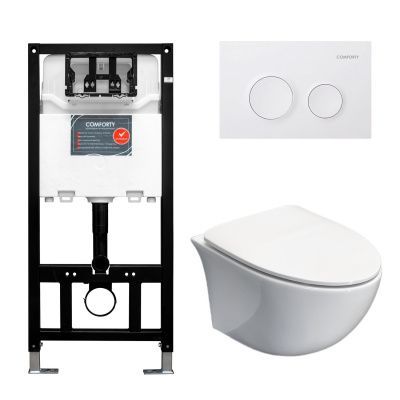Готовый комплект Comforty 00-00022394CF: инсталляция CF3GT1900-10WH  с белой матовой клавишей + унитаз подвесной 107 безободковый Готовый комплект Comforty 00-00022394CF: инсталляция CF3GT1900-10WH  с белой матовой клавишей + унитаз подвесной 107 безободковый