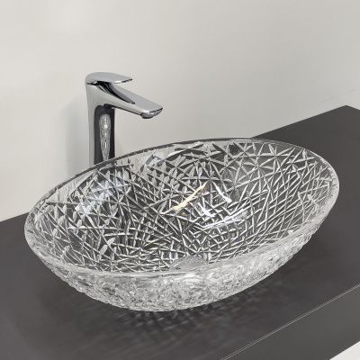 Стеклянная овальная раковина 50 см Comforty CF28001 прозрачное стекло, для ванной на столешницу