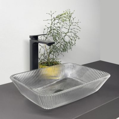 Накладная прямоугольная раковина Comforty CF22403 закаленное прозрачное стекло