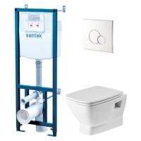 Santek. Пэк Нео rimless (подвесной безободковый унитаз с сиденьем дюропласт с микролифтом (тонкое), инсталляция, панель хром глянец), 1WH501572