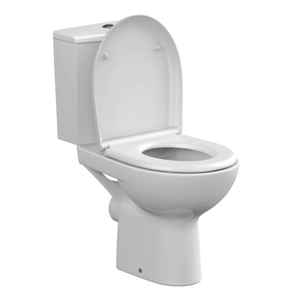 Безободковый унитаз-компакт Cersanit Натур, горизонтальный выпуск, сиденье дюропласт с микролифтом, быстросъемное, двухрежимная арматура