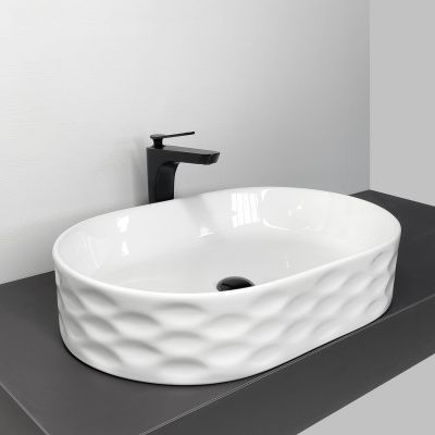 Накладная овальная раковина для ванной HDA091 рифленый борт, фарфор
