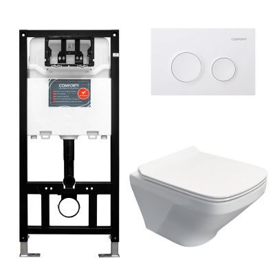 Готовый комплект Comforty 00-00022397CF: инсталляция CF3GT1900-10WH  с белой матовой клавишей + унитаз подвесной 108 безободковый Готовый комплект Comforty 00-00022397CF: инсталляция CF3GT1900-10WH  с белой матовой клавишей + унитаз подвесной 108 безободковый