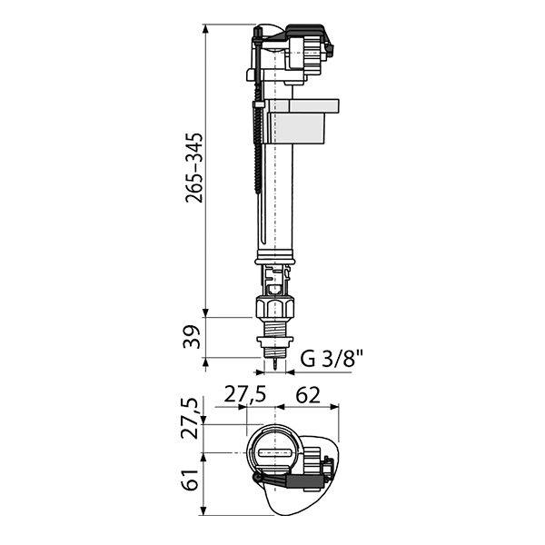 Впускной механизм, нижняя подводка, пластиковая резьба AlcaPlast A17 3/8"