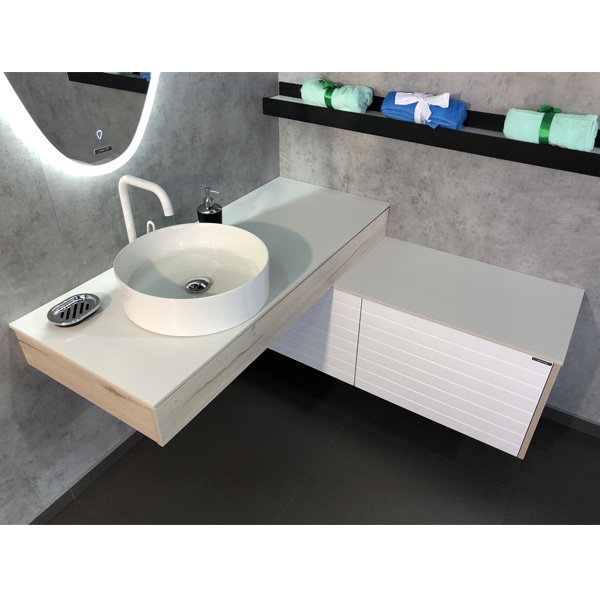 Comforty. Консоль Клеон-120 дуб дымчатый с левой белой столешницей c раковиной Comforty 9110 Comforty. Консоль Клеон-120 дуб дымчатый с левой белой столешницей c раковиной Comforty 9110