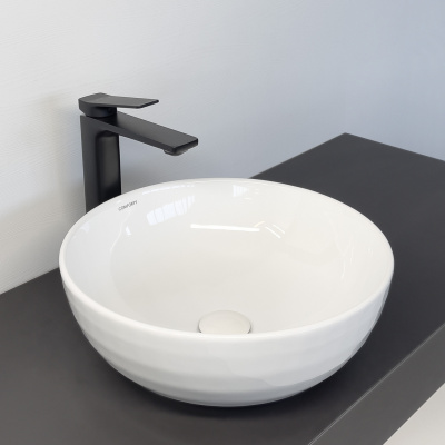 Круглая раковина чаша с рифленым внешним бортом Comforty CF3075 белый фарфор