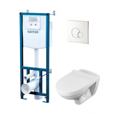 Готовый комплект Santek Бореаль 1WH501833 подвесной безободковый унитаз, сиденье дюропласт с микролифтом, инсталляция, панель хром глянец