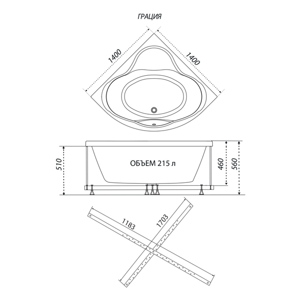 Ванна угловая акриловая Тритон Грация 140 Ванна угловая акриловая Тритон Грация 140