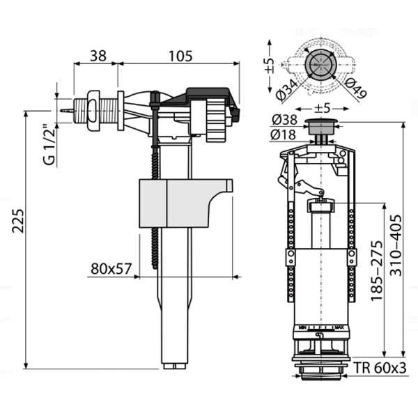 Выпускной комплект со стоп кнопкой, впускной механизм А16 1/2, сливной AlcaPlast SA2000K 1/2 CHROM