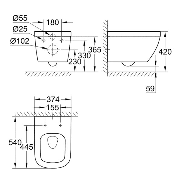 Grohe. Унитаз подвесной Euro Ceramic, без сиденья, 39328000