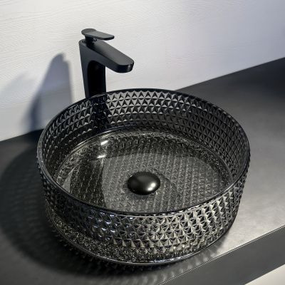 Круглая раковина из закаленного стекла 40 см Comforty CF21004(400) серый дым