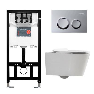 Готовый комплект Comforty 00-00022735CF: унитаз подвесной безободковый CF40513R + инсталляция CF3GT1900-10CH с хром клавишей Готовый комплект Comforty 00-00022735CF: унитаз подвесной безободковый CF40513R + инсталляция CF3GT1900-10CH с хром клавишей