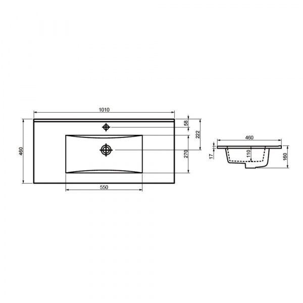 Накладная мебельная раковина столешница 100 см Comforty 100E фарфор, белая