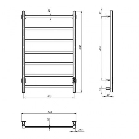 Полотенцесушитель электрический Тругор Пэк 20 кв 80х50 матовый хром