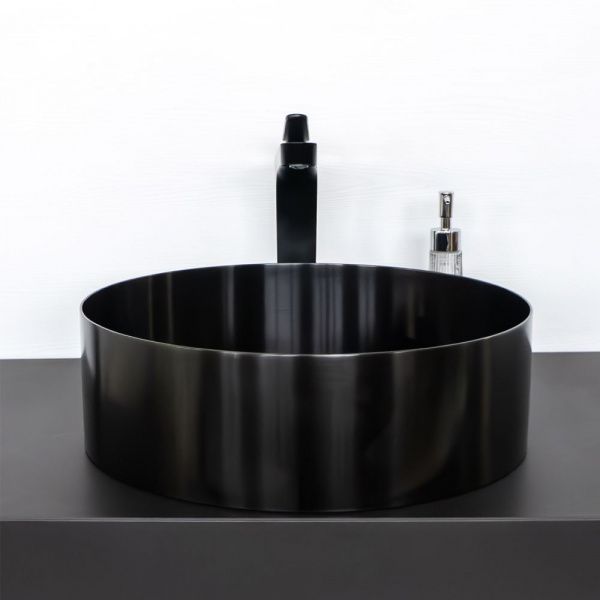Круглая накладная раковина 40 см из нержавеющей стали Comforty CF8WBTD39NMBG цвет графит, с донным клапаном