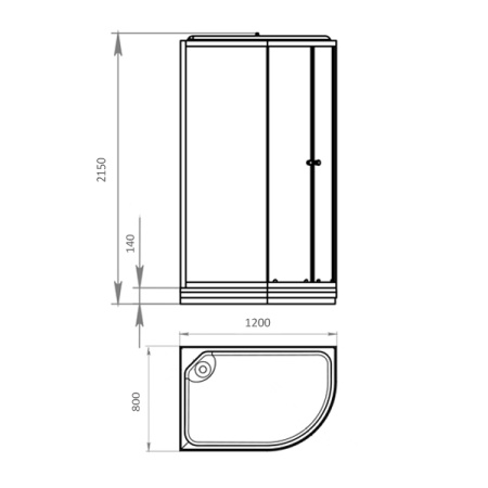 Душевая кабина Comforty 301L, стекло серое, задняя черная стеклянная панель,1200*800*2150