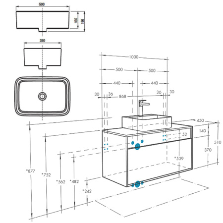 Тумба-умывальник Акватон Лофт Урбан 100 Серый графит/Дуб орегон 1A247701LQX60 с раковиной MILA 350х500