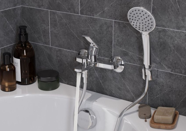 Смеситель для ванны Сантек Кант WH5A10002C001, короткий излив, с аксессуарами, хром