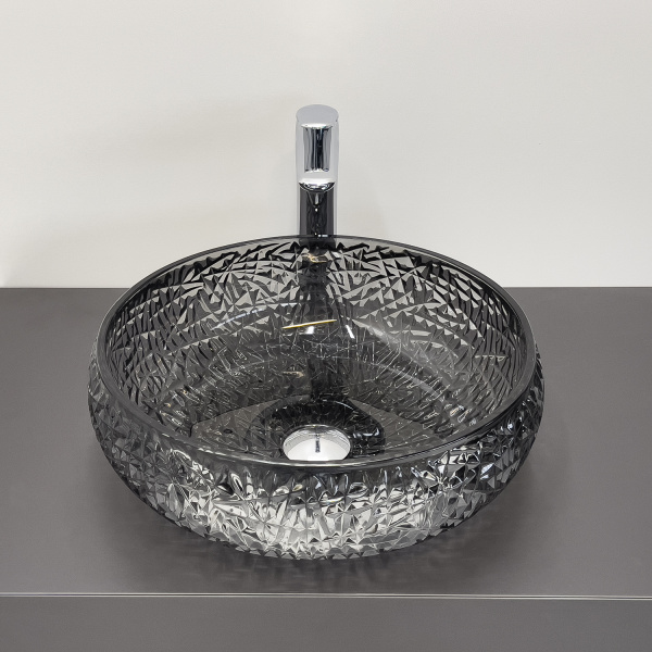 Круглая раковина чаша 40 см для ванной Comforty CF21303 закаленное дымчатое стекло