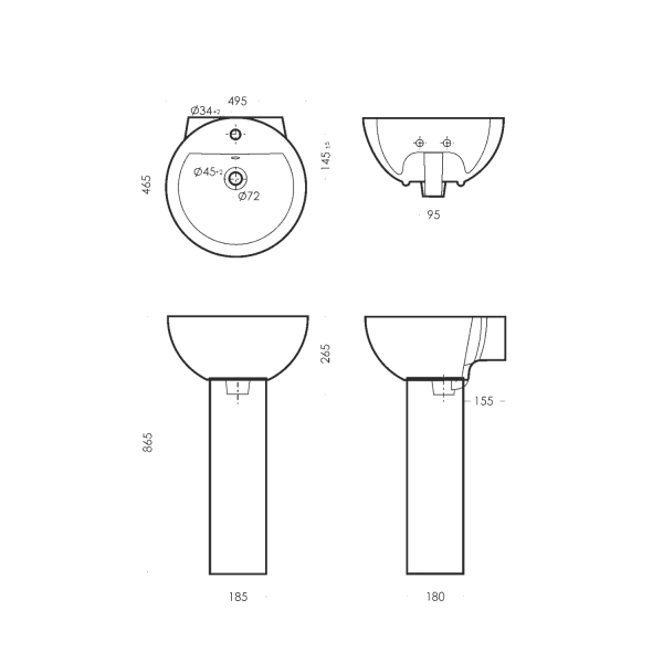 Раковина Sanita Luxe Art WB.PD/Art/50-C/WHT.G/S1