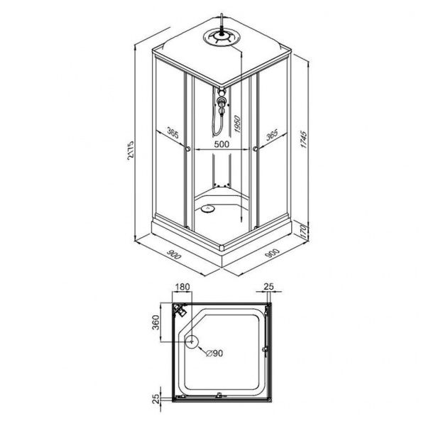Угловая душевая кабина Тритон Сатин-К 90*90 А квадратный низкий поддон, сифон D90 мм