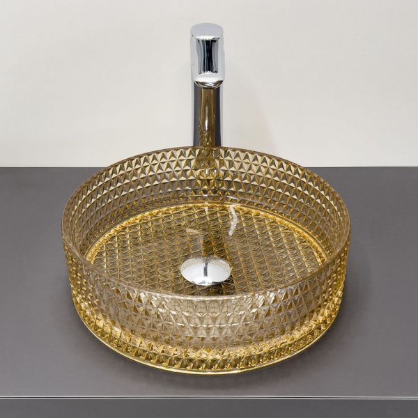 Стеклянная круглая раковина 36 см Comforty CF21012 светло-коричневая