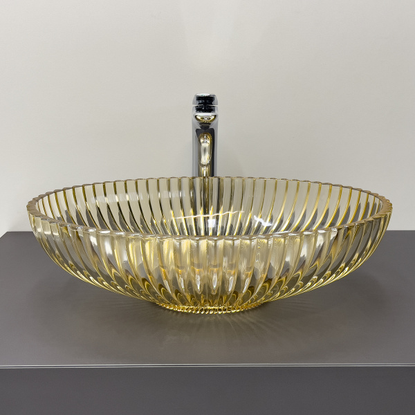 Овальная накладная раковина 50 см для ванной Comforty CF24004 закаленное стекло, цвет шампань