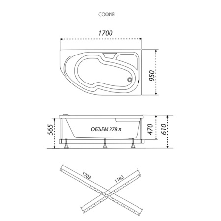 Асимметричная акриловая ванна Тритон София 170х95 правая Асимметричная акриловая ванна Тритон София 170х95 правая