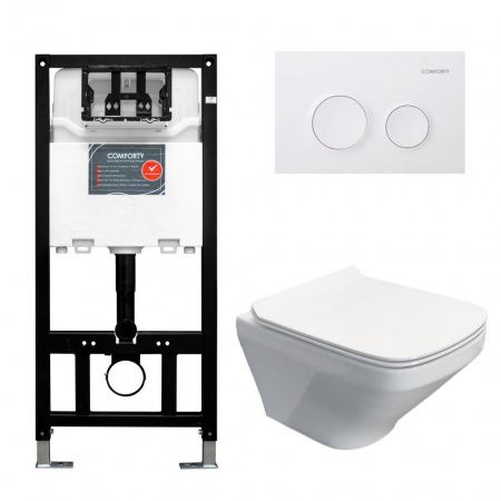 Готовый комплект Comforty 00-00022397CF: инсталляция CF3GT1900-10WH  с белой матовой клавишей + унитаз подвесной 108 безободковый