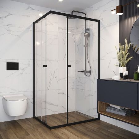 Душевое ограждение Domani-Spa Cube V128 1200*800*1900, без поддона, прозрачное стекло, Black accents