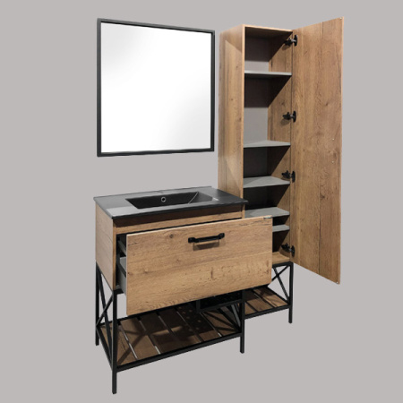 Comforty. Тумба-умывальник "Бредфорд-75" дуб темный с раковиной Comforty 75E черная матовая