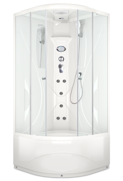 Душевая кабина Domani-Spa Elegance high V1.2, высокий поддон, прозрачное стекло, акриловая задняя панель, 900*900*2180