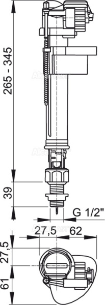 AlcaPlast. Впускной механизм, нижняя подводка, пластиковая резьба, A17 1/2"