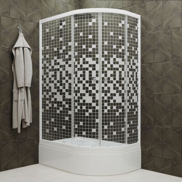 Душевое ограждение Тритон Коралл 120*80 В левый угол, средний поддон, стекло мозаика, сифон D50