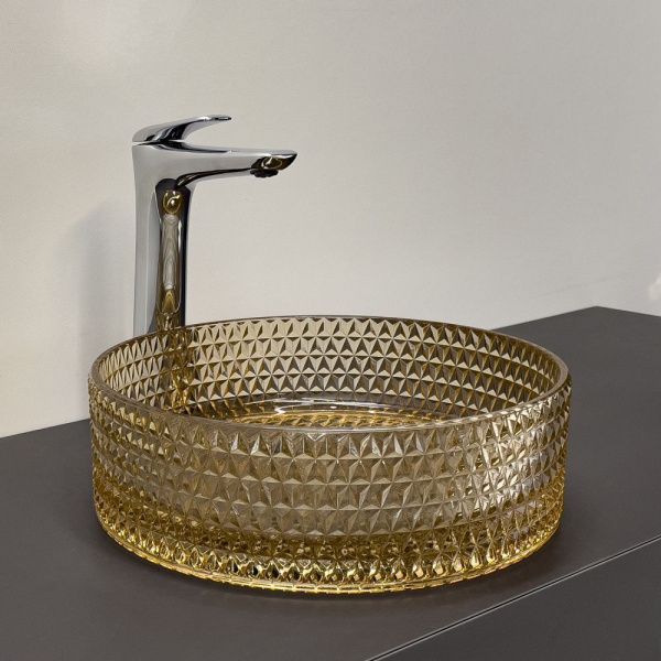 Стеклянная круглая раковина 36 см Comforty CF21012 светло-коричневая