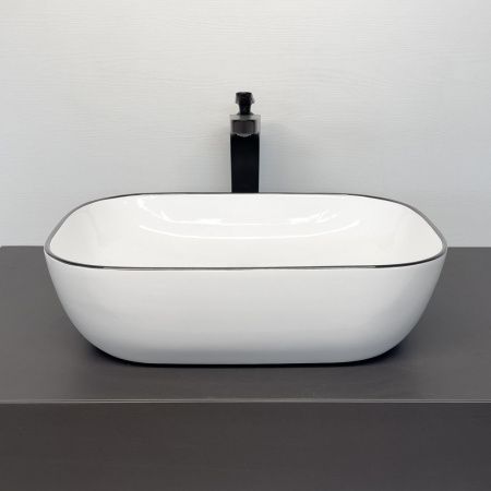 Накладная раковина для ванной Comforty CF11097 скандинавская черная кромка, фарфор