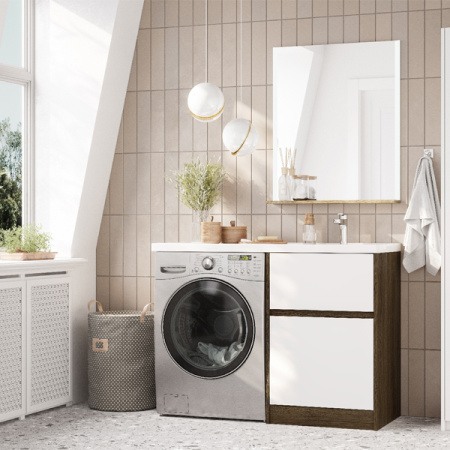 Тумба под раковину и стиральную машину Акватон Лондри 60 1A2669K2LHDY0 Дуб Кантри/Белый