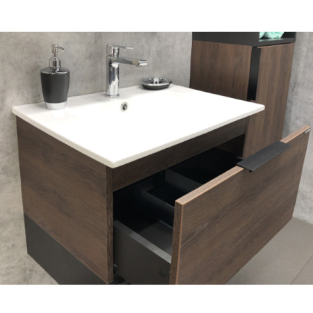 Тумба-умывальник Comforty Франкфурт-60 дуб шоколадно-коричневый с раковиной Comforty 60E