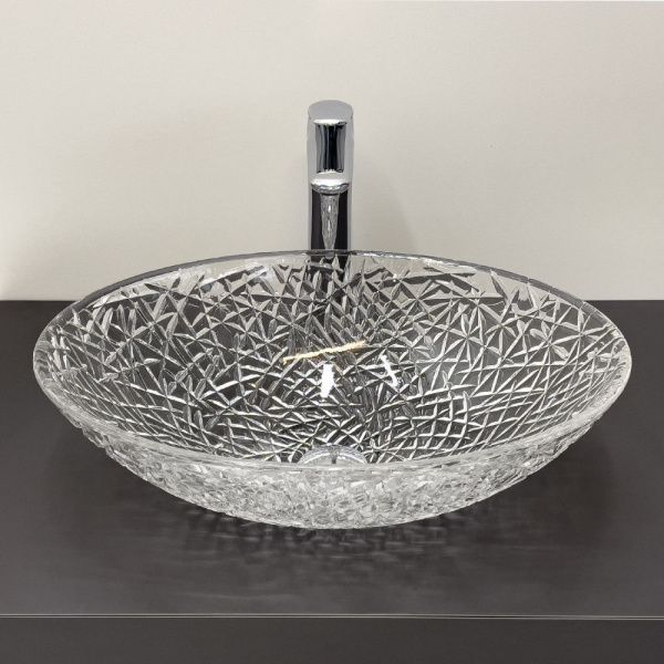 Стеклянная овальная раковина 50 см Comforty CF28001 прозрачное стекло, для ванной на столешницу