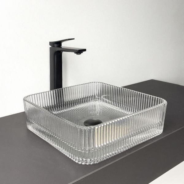 Накладная квадратная раковина Comforty CF22402 закаленное прозрачное стекло