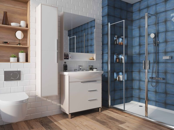 Акватон. Тумба-умывальник Рико 80 Белый/Ясень фабрик 1A215401RIB90 с раковиной "Смайл 80"