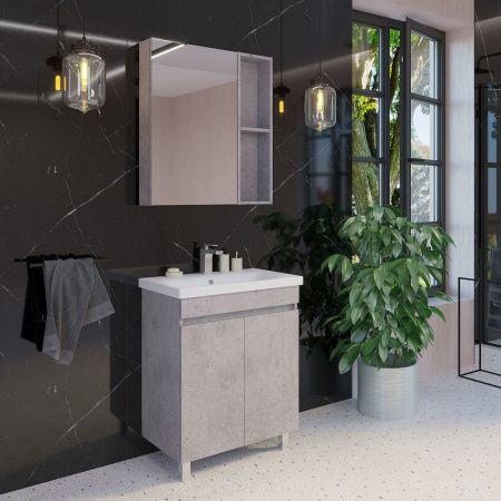 Тумба-умывальник напольная Comforty Осло-70НД бетон светлый с раковиной COMO 70